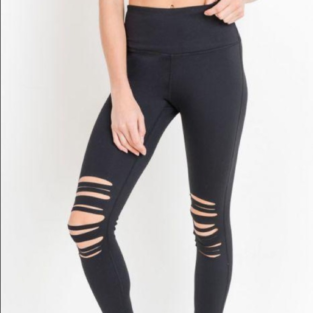 High waist Shredded Knee Leggings